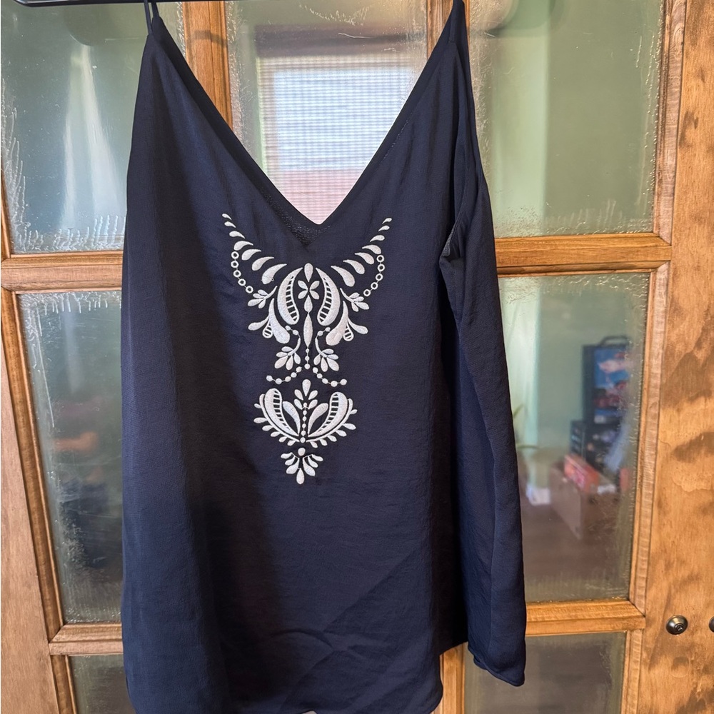 Express Blue and White embroidered Sleeveless Camisole